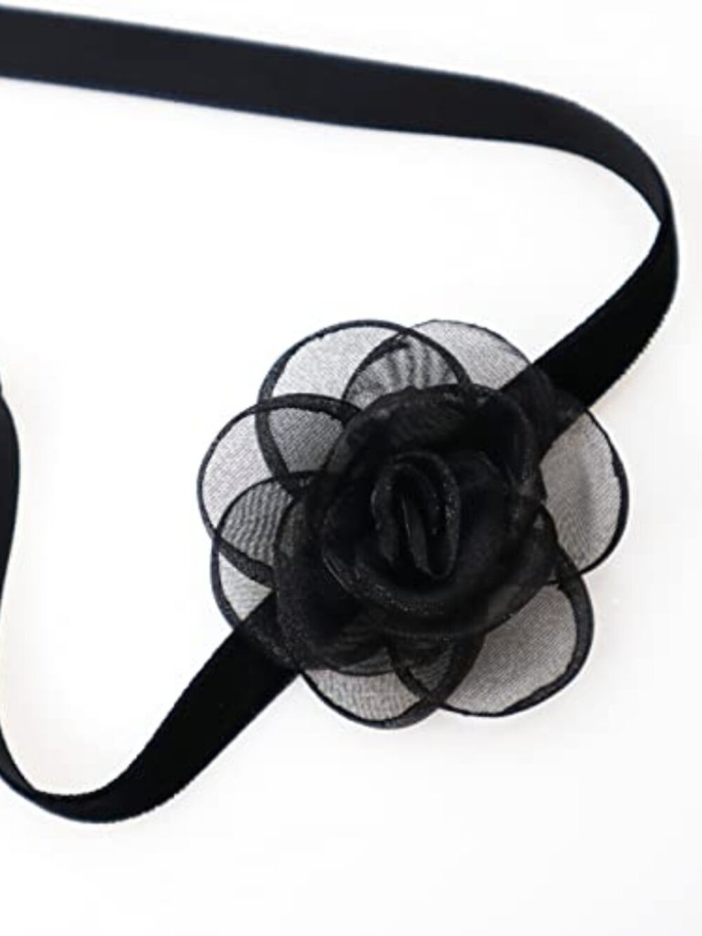 Black Choker Camellia Flower Lace-up Necklace‎ For Women